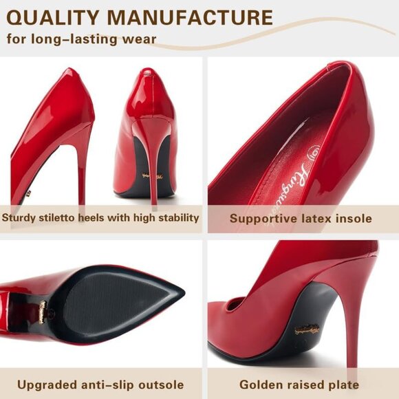 Womens Red Polyurethane (PU) Pointed Closed Toe Slip On Heels Leather Pumps - Picture 2 of 8